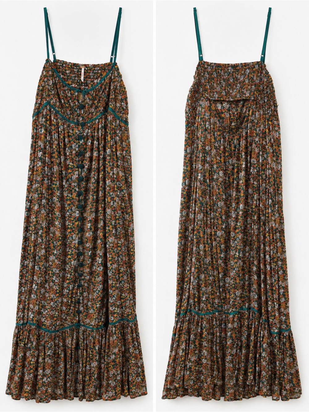 Free People Molly Jo Floral Midi Maxi Dress – Green brown Combo
